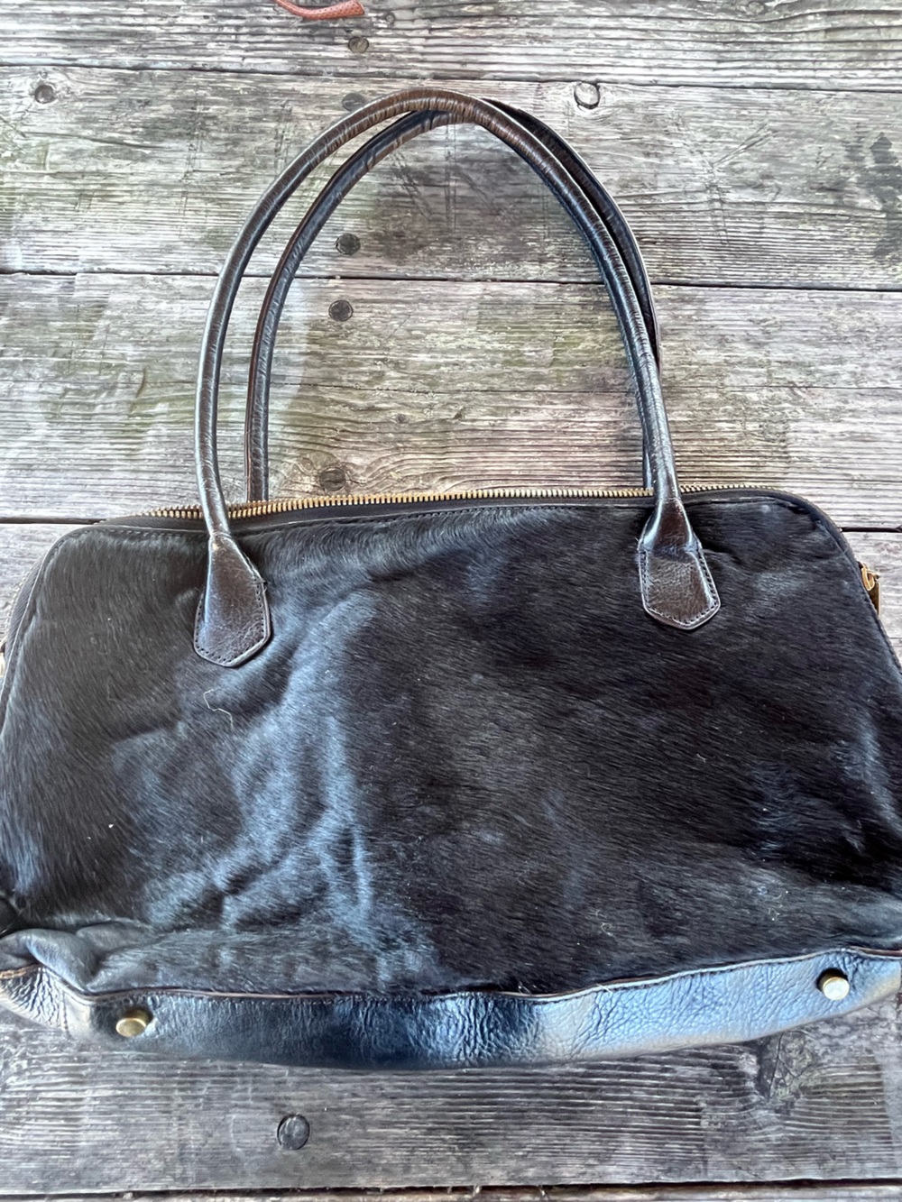 HOBO international black real calf fur shoulder bag, zip top